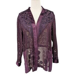 Sara Morgan for Haband Patchwork Burnout Velvet Jacket – Plum Purple,‎ MP